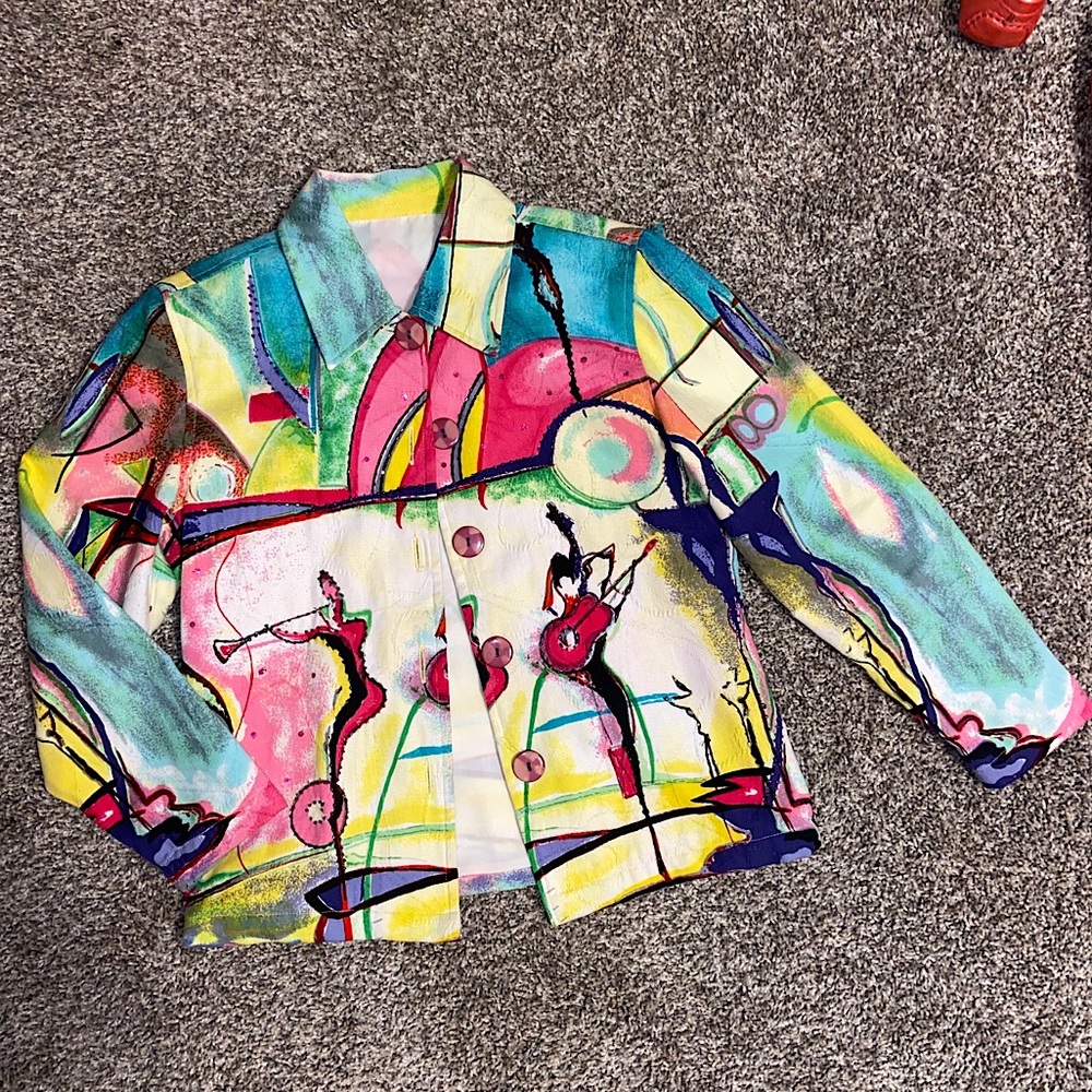 Vintage Abstract Musician Art Collared Button Up